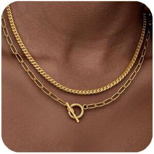 🆕 Women Gold Chain Toggle Clasp Necklace Fashion Chunky Stainless Steel Jewelry